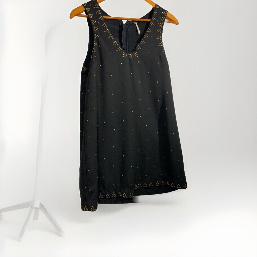 Free People Size 4 Sleeveless Mini Black Dress Zipper gold beads
